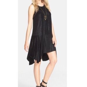 Free People Embossed Polka Dot Lace Insert Dress Black Boho Whimsigoth Size XS